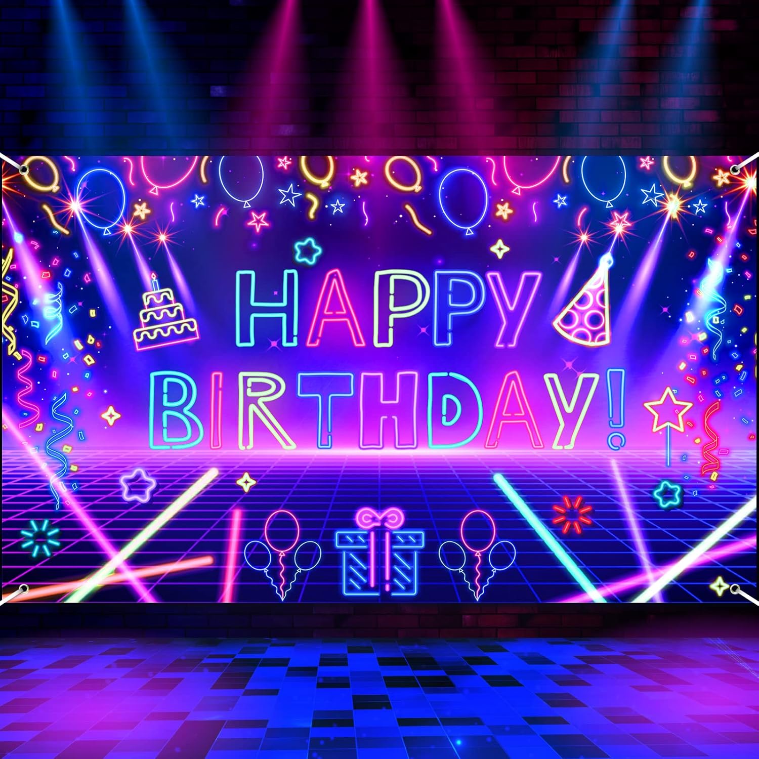 Let'S Party Event Supply - ฉากหลังถ่ายภาพเรืองแสงนีออน ป้ายตกแต่งงานวันเกิด แฮปปี้เบิร์ธเดย์ ปาร์ตี้เรืองแสง ฉากหลังธีมงานปาร์ตี้