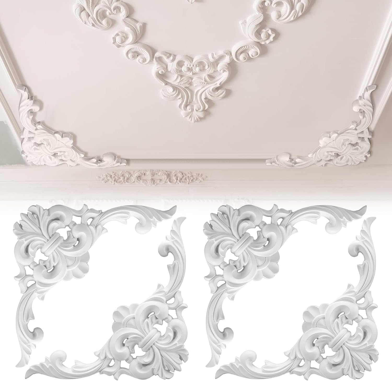Flower Wall Panel - ชุดอุปกรณ์ตกแต่งฝ้าเพดาน PU พร้อมมุมตกแต่งผนังลายดอกไม้สไตล์บาโรกสำหรับฝ้าเพดานลายเหรียญและแผงผนังแกะสลักลายดอกไม้