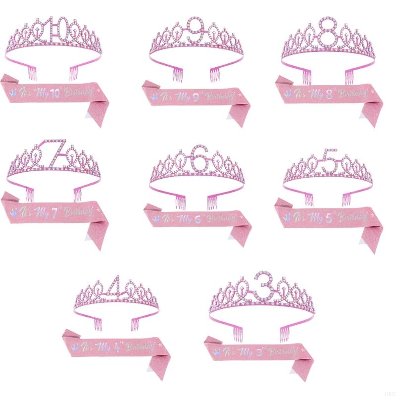 Birthday Sash Glitter - ระยิบระยับวันเกิดสีชมพู Tiaras และ SASH ชุดสำหรับหญิงปาร์ตี้ Queen