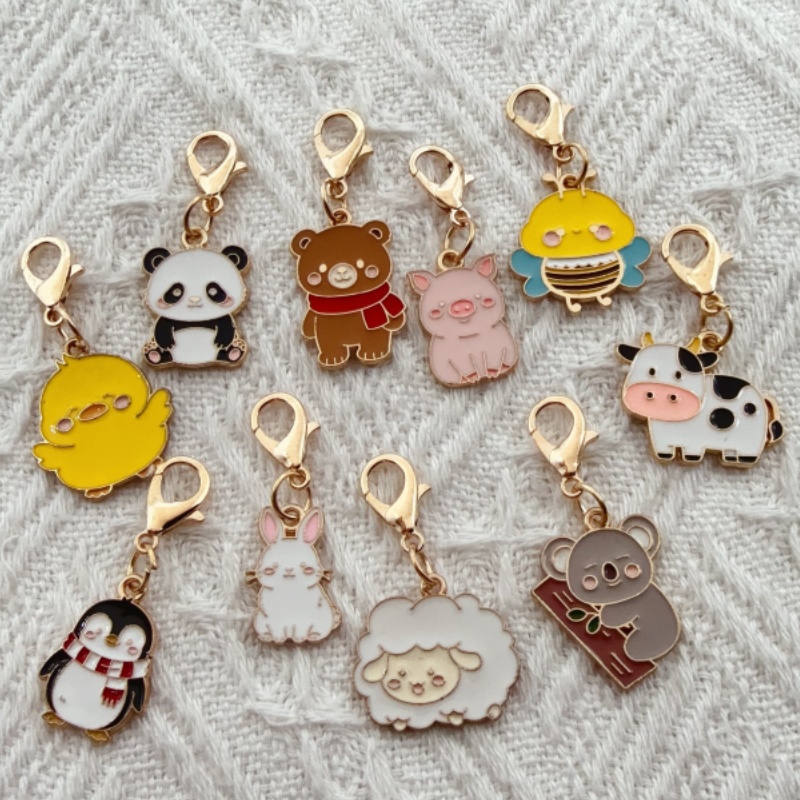Party Favor Bag - พวงกุญแจรูปสัตว์การ์ตูนแบบหยดน้ำมัน 10 ชิ้น ทำจากโลหะผสม เหมาะสำหรับใช้เป็นเครื่องประดับห้อยกระเป๋า ตัวเลือกที่ดีที่สุดสำหรับของขวัญ
