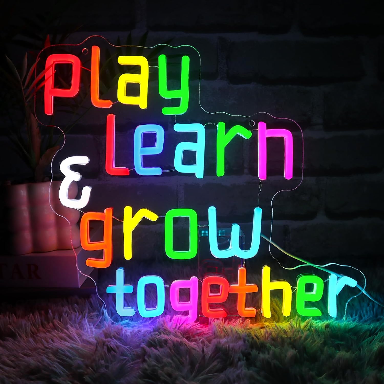 Neon Sign Party - ป้ายไฟนีออน Play Learn Grow Together ใช้พลังงานจาก