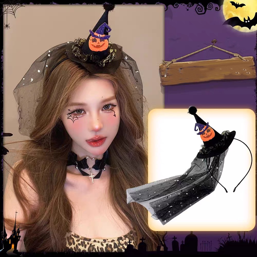 Party Hat Cone - ที่คาดผมรูปแมงมุมแปลกใหม่ หมวกแม่มดฮาโลวีน ผี หัวกะโหลก ที่คาดผมปาร์ตี้ฮาโลวีน ที่คาดผมรูปหมวกทรงกรวยการ์ตูนประดับเลื่อม