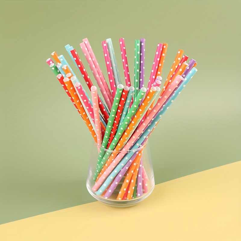 Paper Straw Color - หลอดกระดาษแบบใช้แล้วทิ้งสีสันสดใส 100 ชิ้น เหมาะสำหรับบาร์ วันเกิด งานแต่งงาน