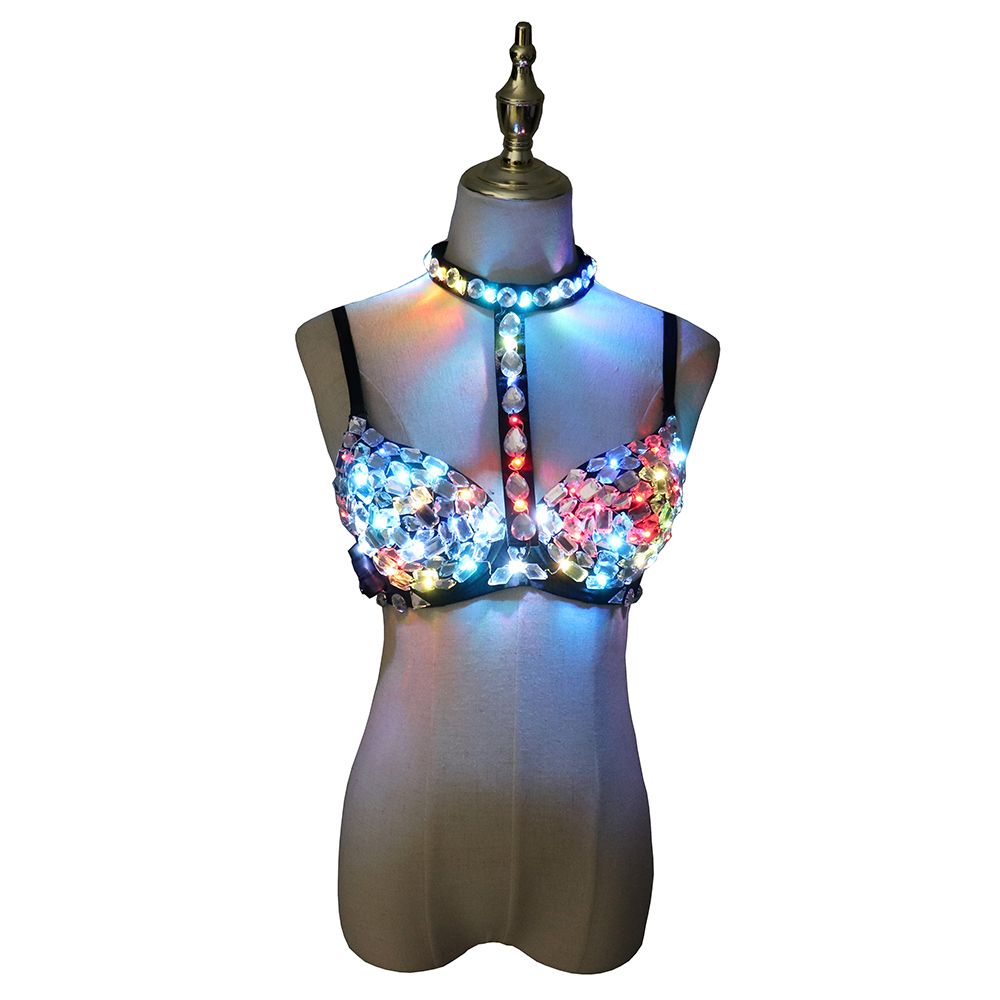 Event Party Dj - ไนท์คลับDsเซ็กซี่LED Braแฟลชที่มีสีสันเพชรBra DJ SINGER Dance Light-Up