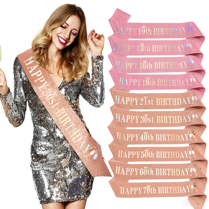 Birthday Sash Glitter - 13th 10th มีความสุข21st 16TH 30th 40th