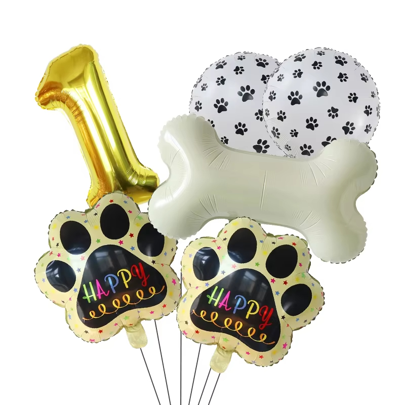 Let'S Party Event Supply - ลูกโป่งสีทอง WOOF, อุปกรณ์จัดงานวันเกิดสุนัข, ป้าย Let's Pawty