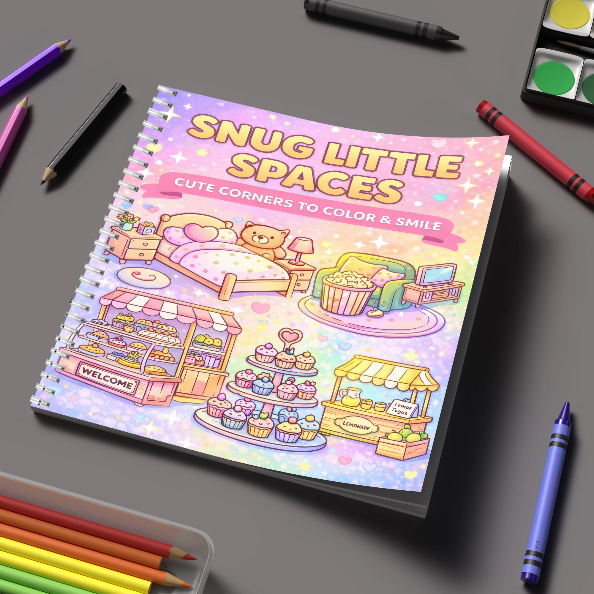 Supply Event - สมุดระบายสี Little Spaces สำหรับผู้ใหญ่, ของขวัญวันเกิด, อุปกรณ์กลับไปโรงเรียน,
