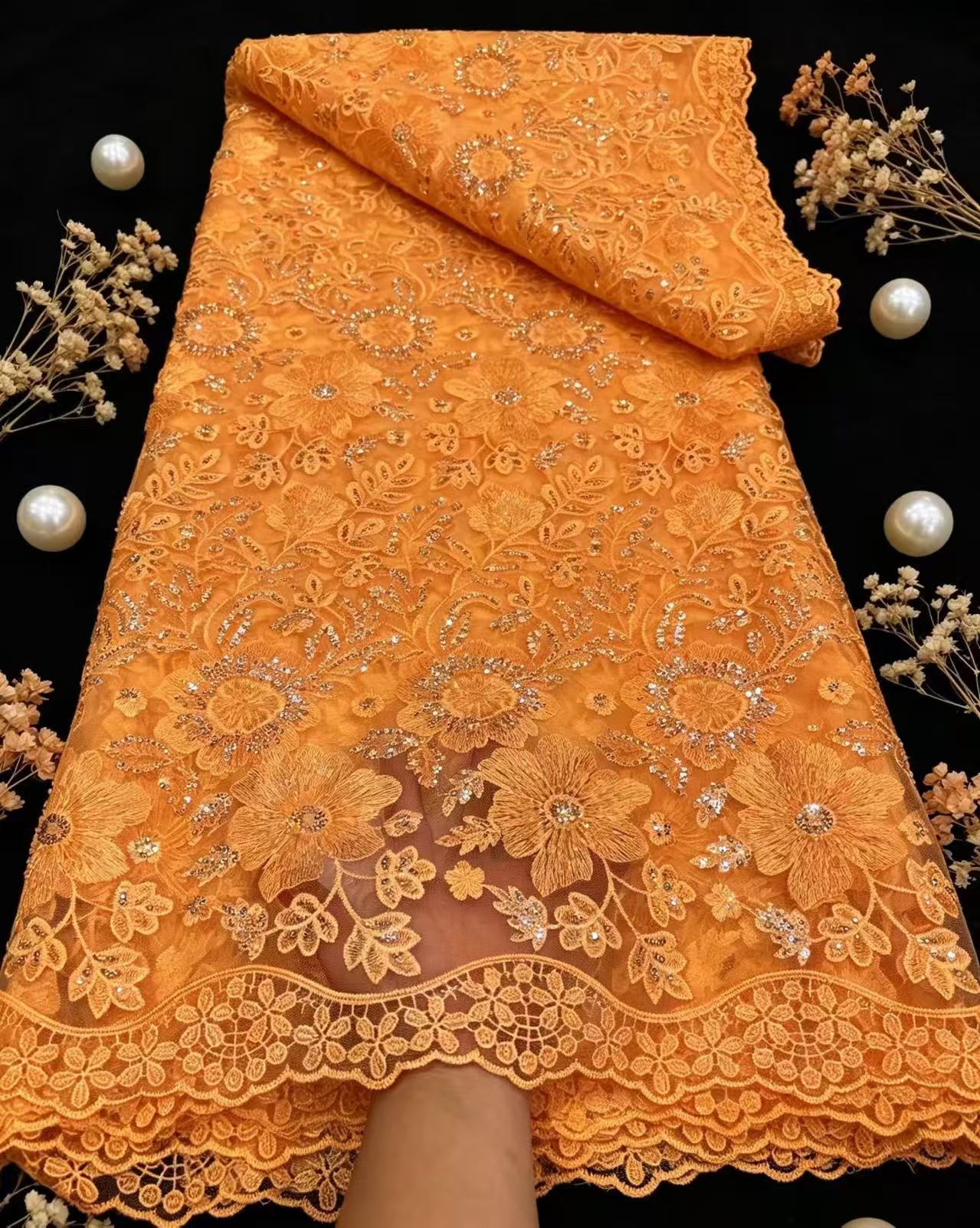 Glitter Tablecloth - ผ้าลูกไม้ฝรั่งเศสแท้ ประดับเลื่อม คุณภาพสูง 2026 ผ้าลูกไม้สำหรับงานแต่งงานแบบแอฟริกัน สำหรับผู้หญิง