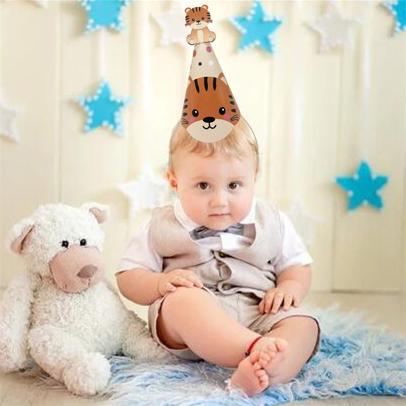 Party Hat Cone - หมวกกระดาษรูปสัตว์ป่า 6 ชิ้น ชุดหมวกทรงกรวย ช้าง ลิง