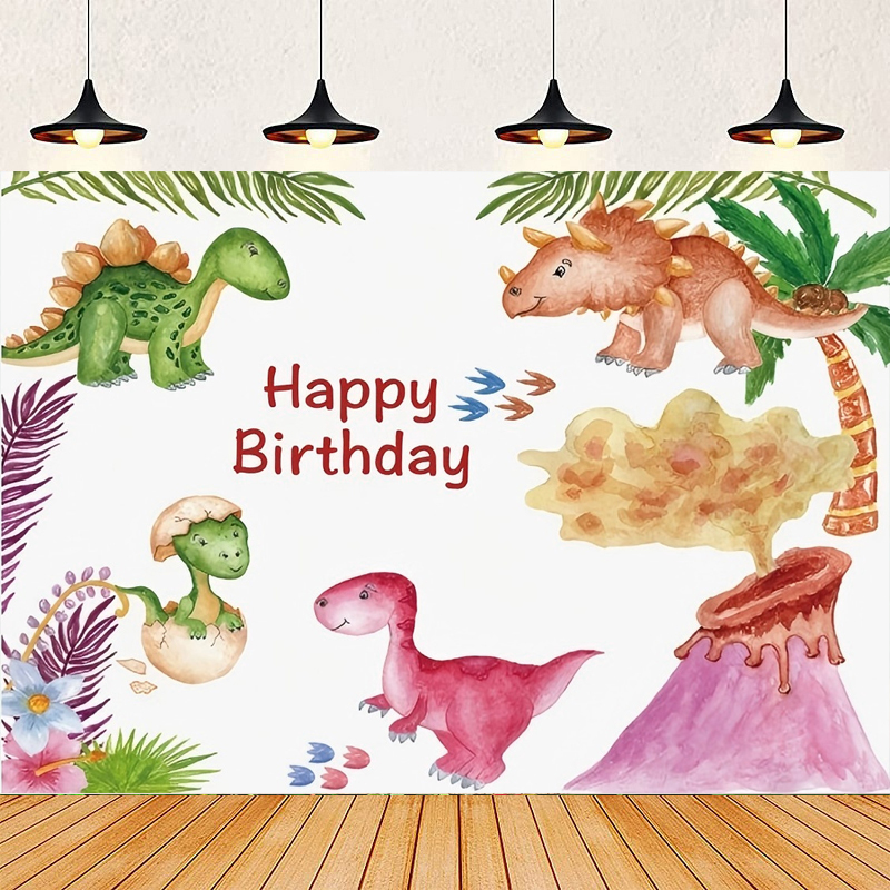 Dessert Table Backdrop - การถ่ายภาพฉากหลังสีน้ำป่าไดโนเสาร์ตกแต่งงานวันเกิดสำหรับเด็กผู้หญิงเด็กพื้นหลังโปสเตอร์เค้กขนมหวานตาราง
