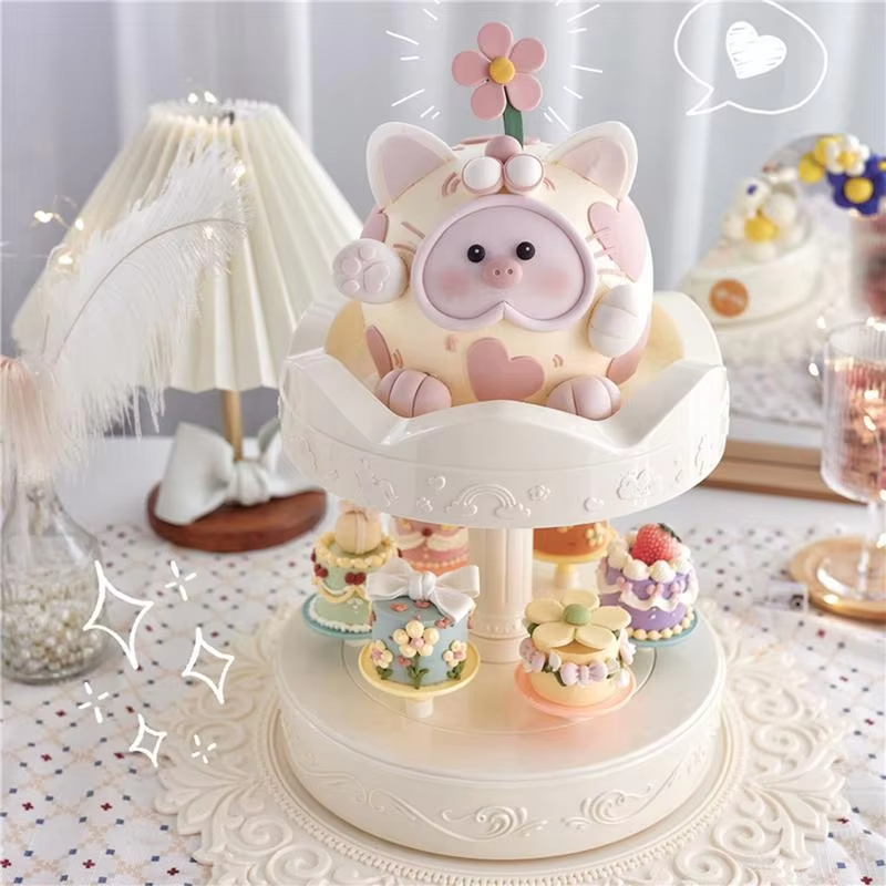 Cupcake Stand Tier - 2 ชั้นอัตโนมัติหมุนเค้กซูชิขนม Cupcake Macaron ถาดงานแต่งงานวันเกิด Party