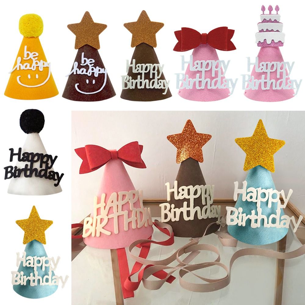Party Hat Cone - ที่คาดผมวันเกิดน่ารัก พร้อมของตกแต่งเค้ก โบว์ผูกผม มงกุฎวันเกิด หมวกปาร์ตี้ ของชำร่วยสำหรับงานปาร์ตี้เด็กและผู้ใหญ่