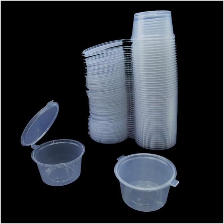 Plastic Cup 50Pcs - ถ้วยซอสพลาสติกใสแบบใช้แล้วทิ้งพร้อมฝาปิด 50/100 ชิ้น ภาชนะใส่ซอสขนาดเล็กเกรดอาหารสำหรับชูทเนย ซอสพริก ครัวเรือน
