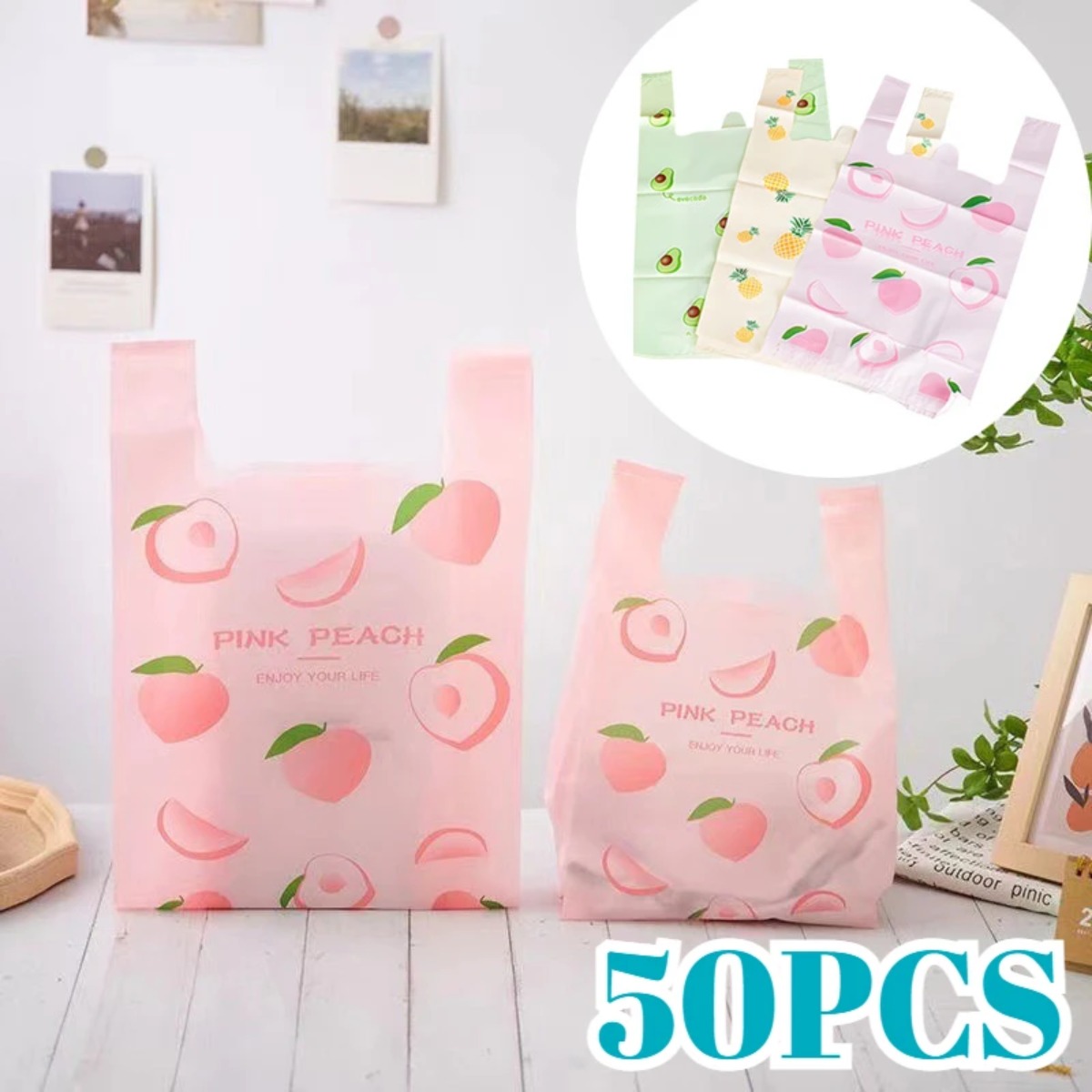 50PCS น่ารักลายผลไม้ถุงพลาสติก - Event Party Shop บทวิจารณ์และราคา