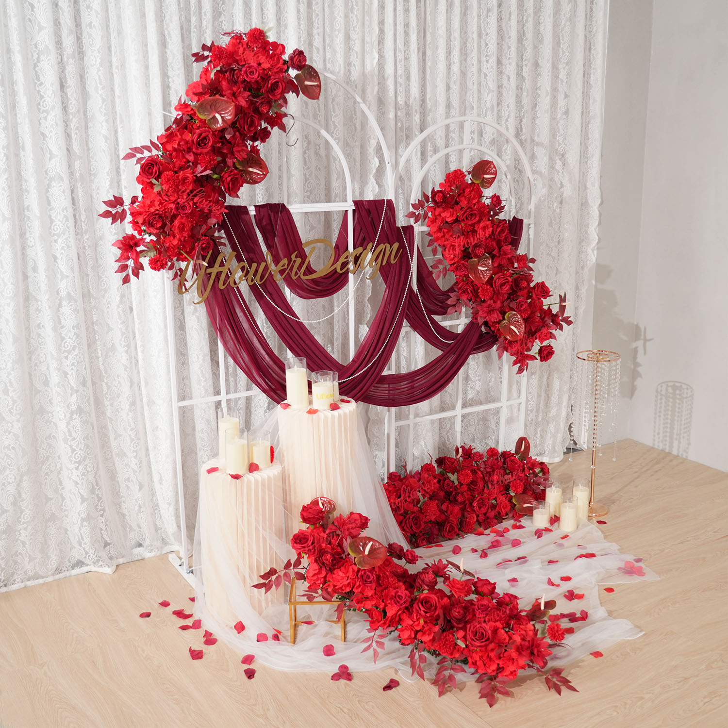 ซุ้มดอกไม้สีแดงสำหรับตกแต่งงาน - Flower Wall Panel บทวิจารณ์และราคา