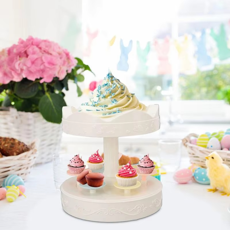 2 ชั้นอัตโนมัติหมุนเค้กซูชิขนม - Cupcake Stand Tier บทวิจารณ์และราคา